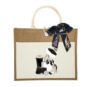Custom Canvas Tote Bag, Large Size - Fashion Theme #2 - Cream Tote